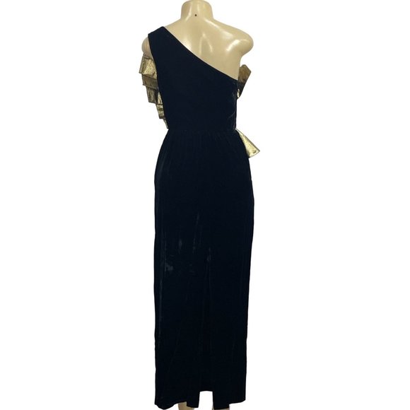 Vintage 80s Designer Gold Lame Fan One Sholder Avant Garde Cocktail Dress Size 3 - Picture 2 of 7